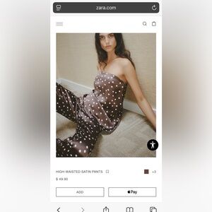 Zara SET - top and pant- brown ivory polka dot retail $120